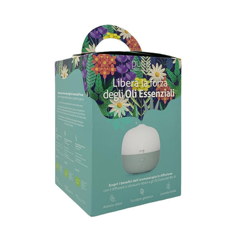 Purae Kit Diffusore "Abies Rosa Pesca" Olio Essenziale + 3 ampolle da 5 ml Lavanda, Eucalipto e Arancia