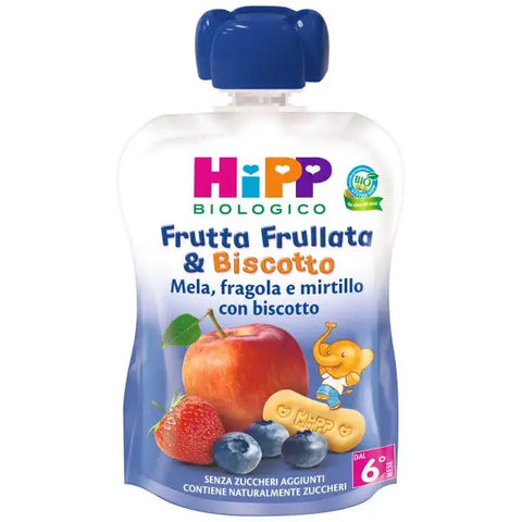 Hipp Frutta Frullata Mela Fragola Mirtillo Biscotto 90ml 6 Mesi+