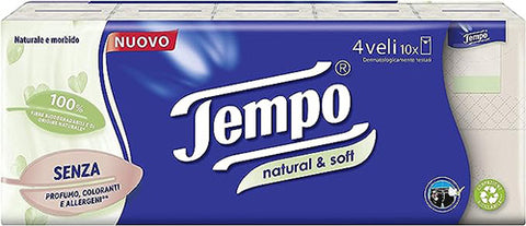 Tempo Fazzoletti Natural & Soft Confezione da 10 pacchetti.