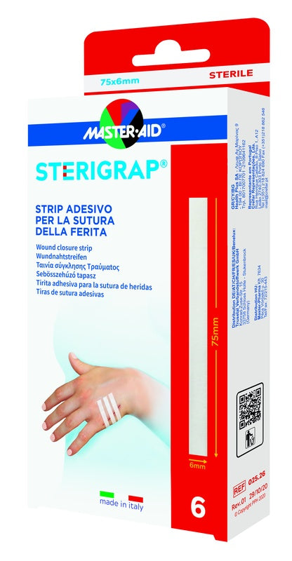 PIETRASANTA MASTER-AID STERIGRAP STRIP ADESIVO SUTURA FERITE 75x6 mm - Confezione da 6 pezzi