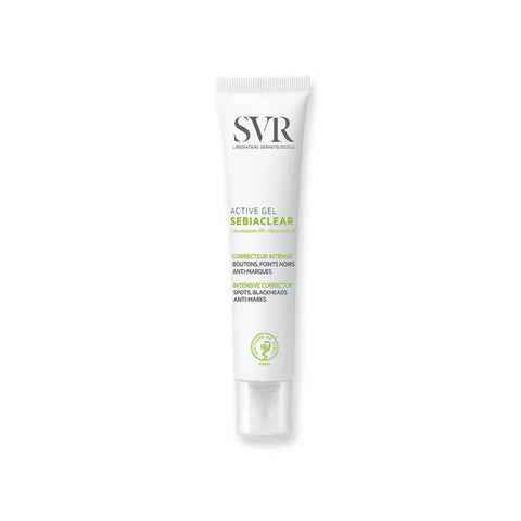 SVR SEBICLECAR TRATAMIENTO DE GEL ACTIVO EN GEL con antiimperfecciones de acción intensiva, signos y puntos negros de 40 ml.